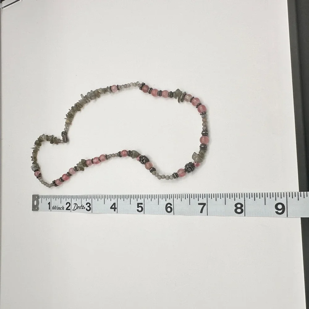 Vintage 90s Strawberry Quartz Labradorite Beaded‎ Necklace Boho Women's Jewelry